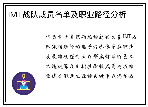 IMT战队成员名单及职业路径分析
